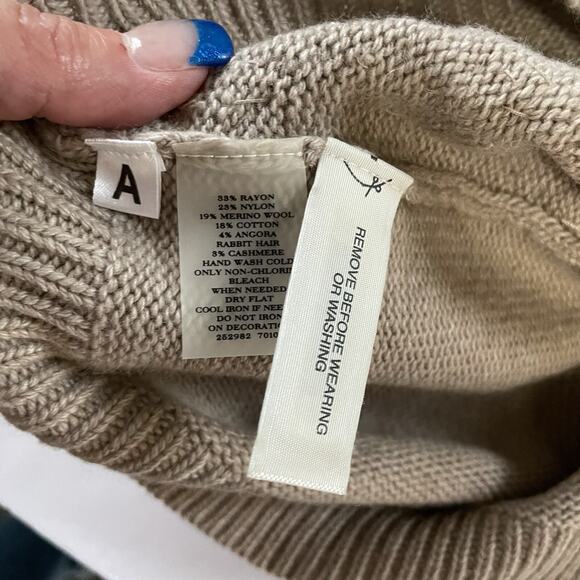 Ann Taylor Sequin Front Angora Cardigan Size M Taupe Wool Blend Snap Front NEW - Picture 8 of 10